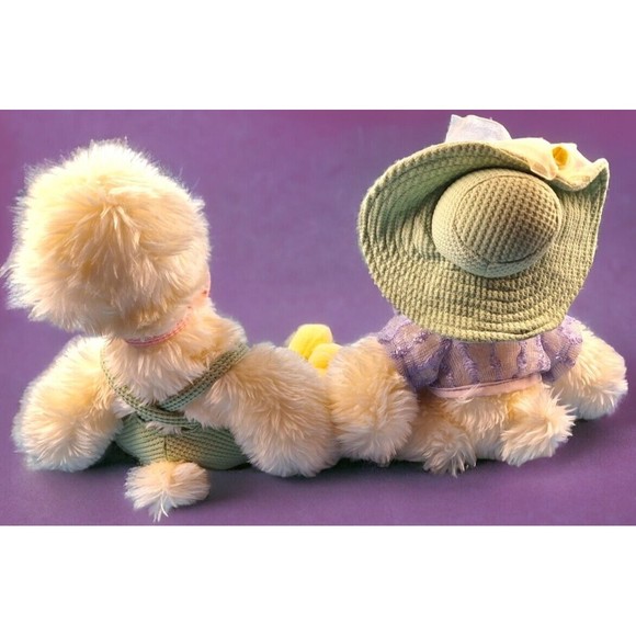 Handmade Fuzzy Duck Couple Bowtie Hat Lace Top Patchwork Overalls - Picture 2 of 4